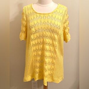 Regalia Yellow Handmade Open Knit Short Sleeve Scalloped Hem Casual Top Size XL